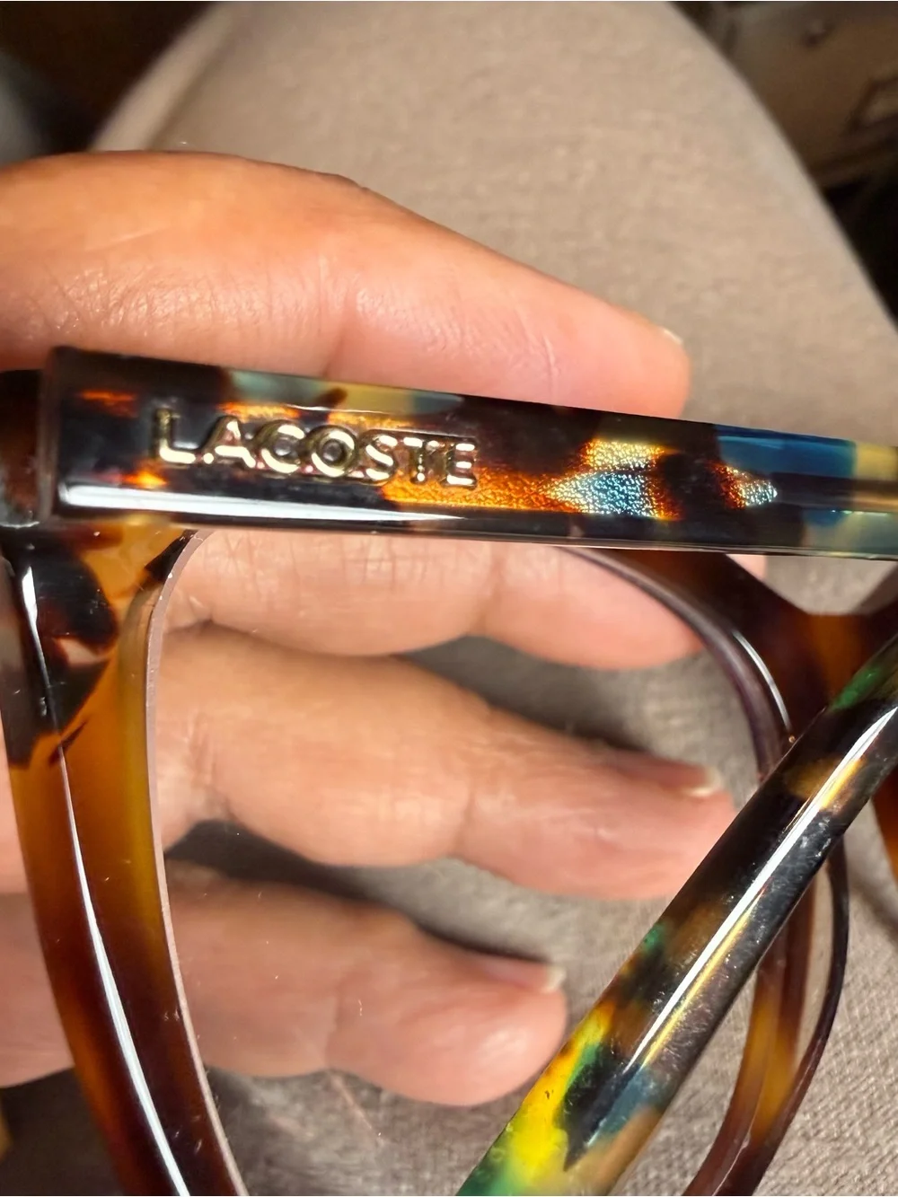 Lacoste Women's Tortoise Round Frame Glasses with Green-Blue Marble Temples